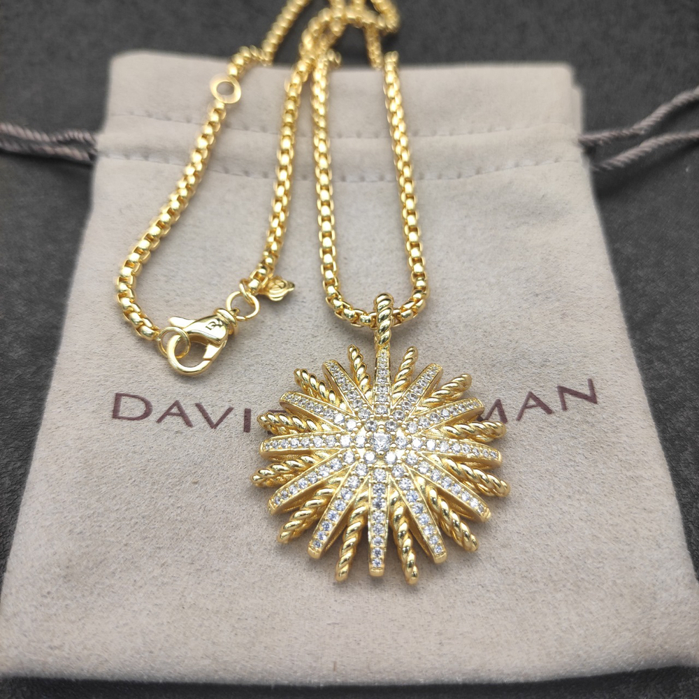 David Yurman Gold Sunflower Button Necklace with Full Diamonds